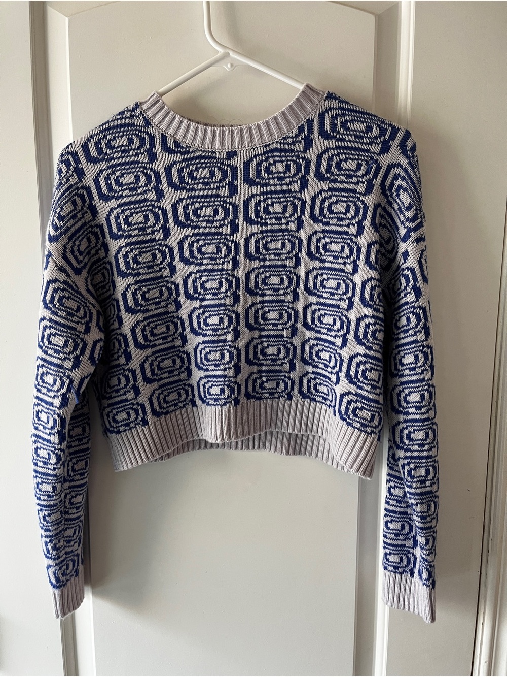 Geometric Cropped Crewneck Sweater - Women
